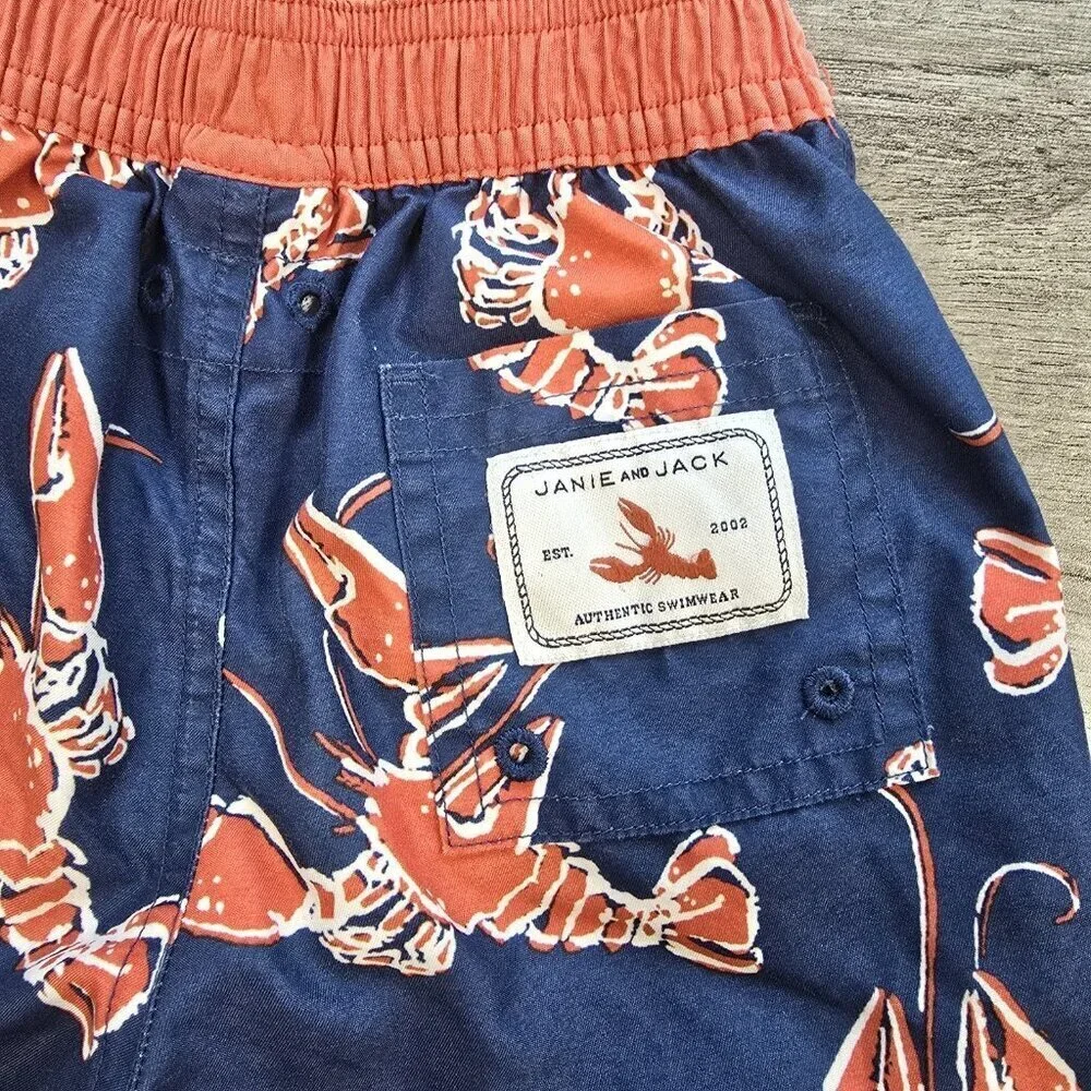 Janie and Jack Lobster Swim Trunks Shorts Boys Size 12-18 Month Elastic Lined